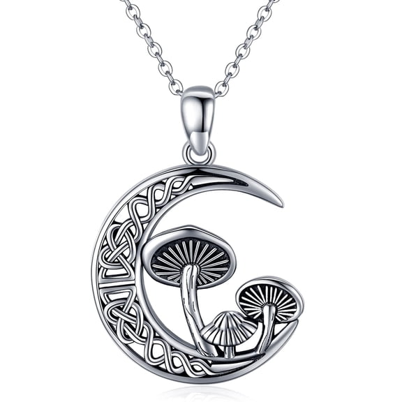 Coachuhhar Mushroom Necklace 925 Sterling Silver Celtic Moon Pendant Necklace Jewelry Gifts for Women