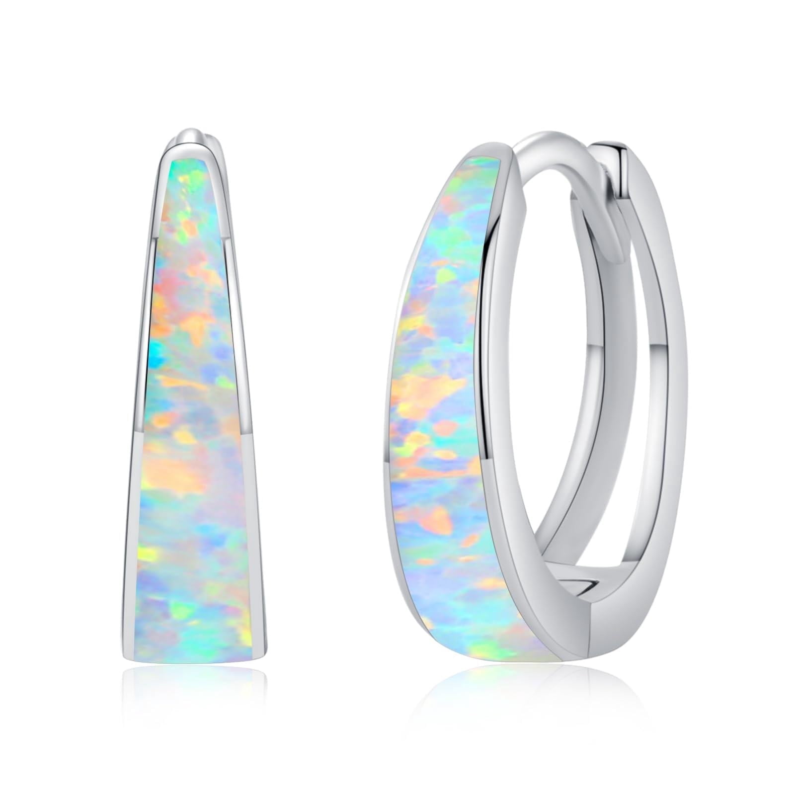 Coachuhhar Opal Earrings for Women 925 Sterling Silver White Opal Hoop Huggie Earrings Hypoallergenic Cartilage Hoops Earrings Opal Jewelry for Mother's Day