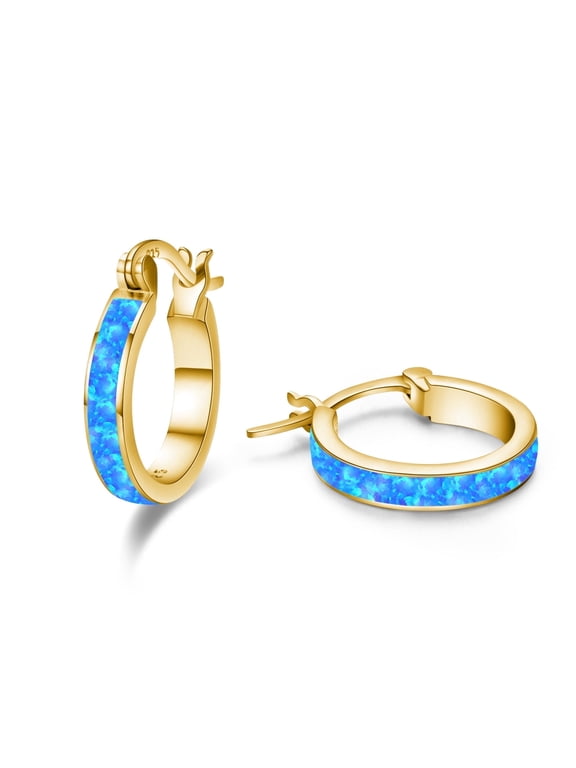Opal Hoop Earrings for Women 925 Sterling Silver Hypoallergenic Huggie Earrings Tiny Cartilage Earrings Mini Hoops Earrings Small Earrings Opal Jewelry for Mother's Day