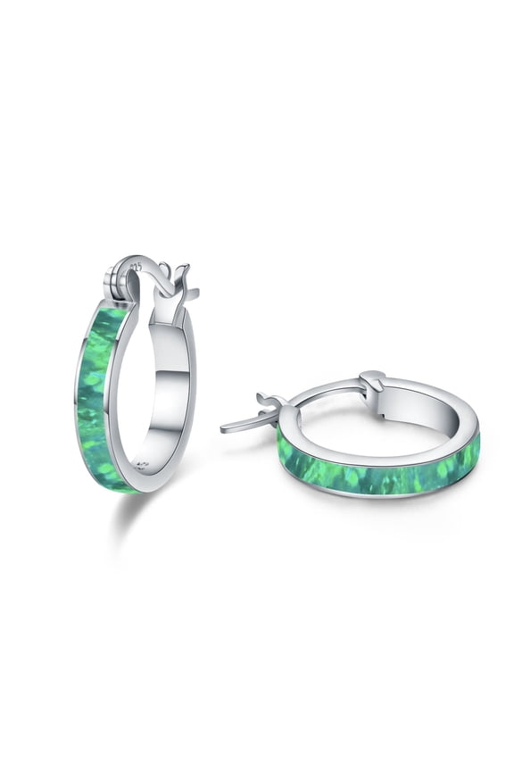 Opal Hoop Earrings for Women 925 Sterling Silver Hypoallergenic Huggie Earrings Tiny Cartilage Earrings Mini Hoops Earrings Small Earrings Opal Jewelry for Mother's Day