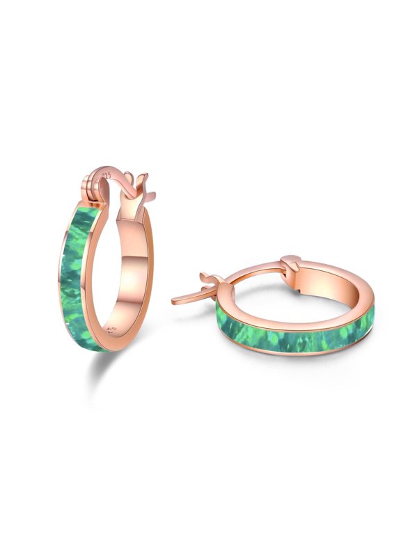 Opal Hoop Earrings for Women 925 Sterling Silver Hypoallergenic Huggie Earrings Tiny Cartilage Earrings Mini Hoops Earrings Small Earrings Opal Jewelry for Mother's Day