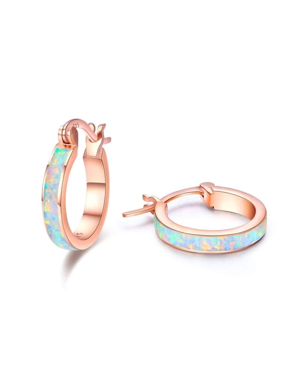 Opal Hoop Earrings for Women 925 Sterling Silver Hypoallergenic Huggie Earrings Tiny Cartilage Earrings Mini Hoops Earrings Small Earrings Opal Jewelry for Mother's Day