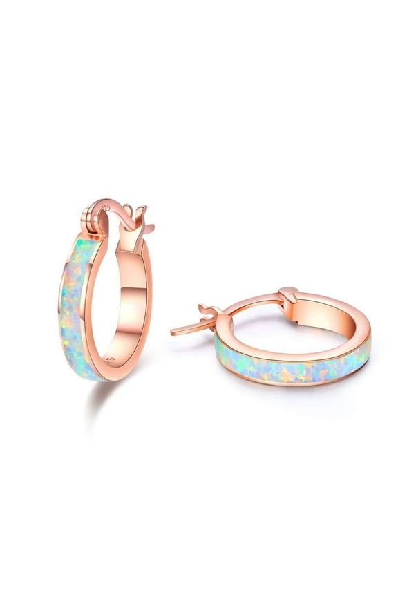Opal Hoop Earrings for Women 925 Sterling Silver Hypoallergenic Huggie Earrings Tiny Cartilage Earrings Mini Hoops Earrings Small Earrings Opal Jewelry for Mother's Day