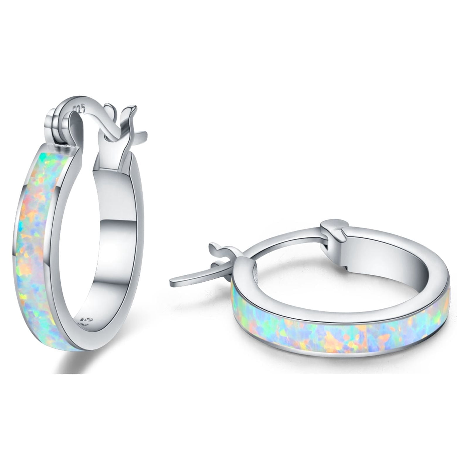 Coachuhhar Opal Huggie Earrings, Colorful Opal, 925 Sterling Silver, Silver Clean Cloth