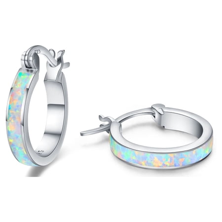 Coachuhhar Opal Huggie Earrings, Colorful Opal, 925 Sterling Silver, Silver Clean Cloth