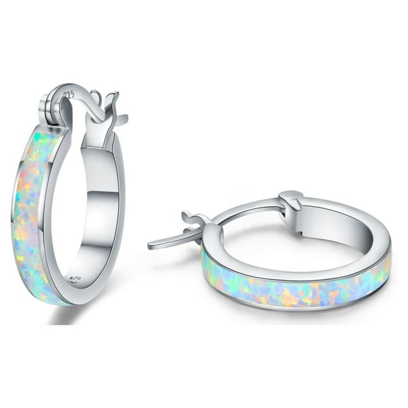 Coachuhhar Opal Huggie Earrings, Colorful Opal, 925 Sterling Silver, Silver Clean Cloth
