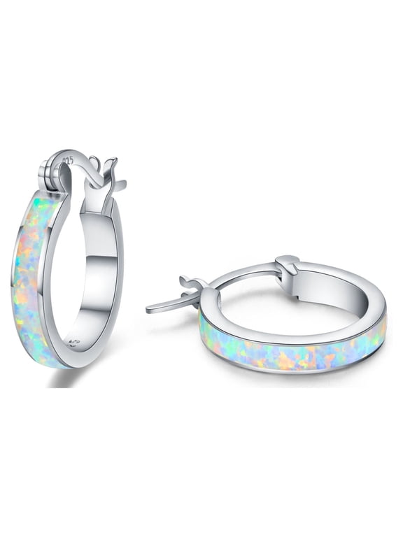 Opal Huggie Earrings, Colorful Opal, 925 Sterling Silver, Silver Clean Cloth