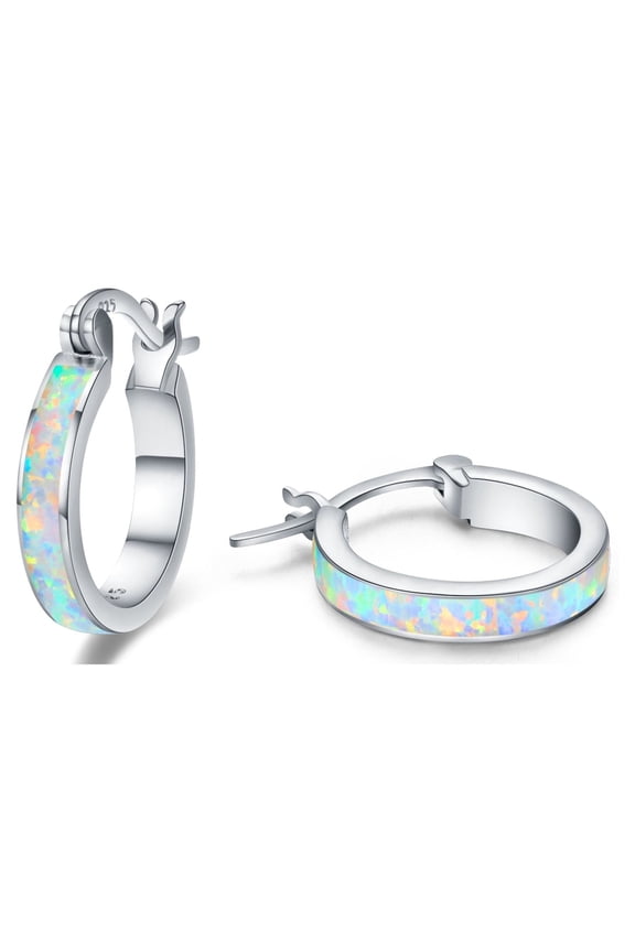 Opal Huggie Earrings, Colorful Opal, 925 Sterling Silver, Silver Clean Cloth