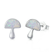 Coachuhhar Opal Mushroom Earrings for Women Girls 925 Sterling Silver Opal Earrings Mushroom Stud Earrings Opal Jewelry Gifts Hypoallergenic Earrings for Sensitive Ears