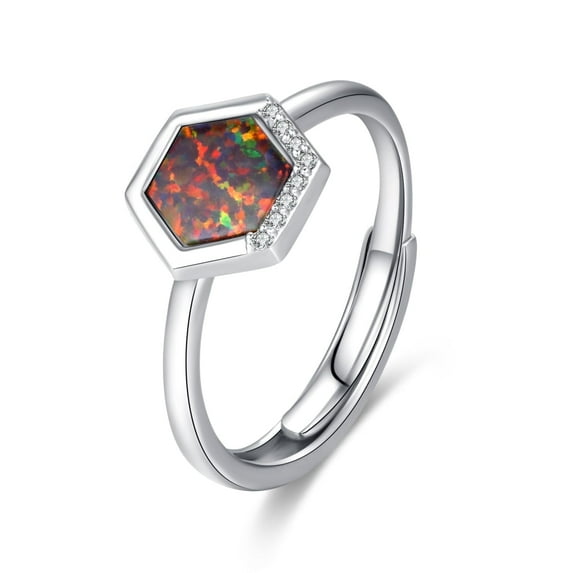Coachuhhar Opal Ring 925 Sterling Silver Adjustable Opal Ring Red Black Opal Jewelry Gifts for Women Birthday
