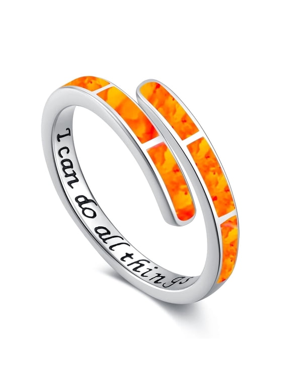 Opal Ring 925 Sterling Silver Adjustable Orange Opal Rings Opal Jewelry Gifts for Women Birthday