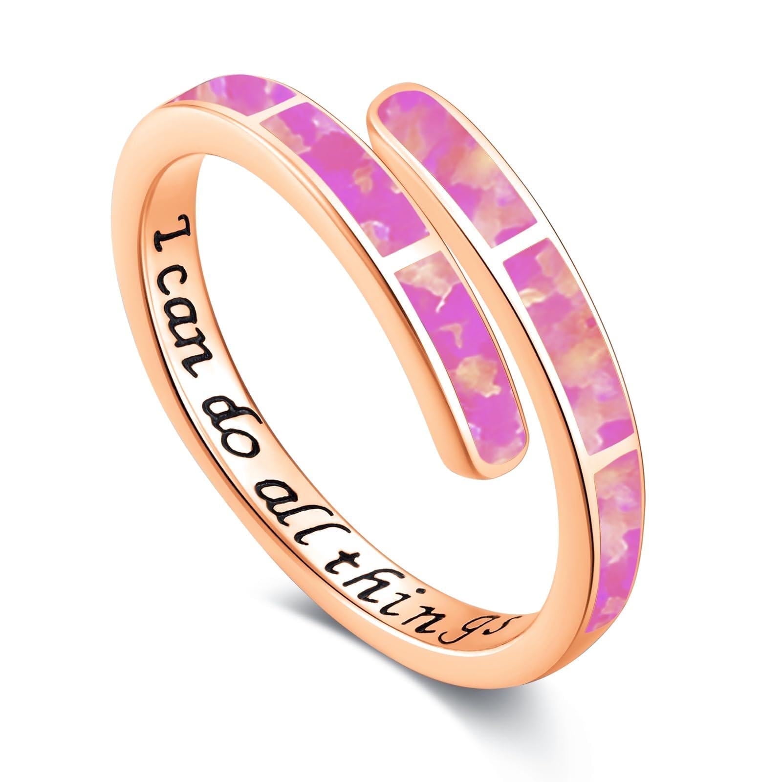 Coachuhhar Opal Ring 925 Sterling Silver Adjustable Pink Opal Rings Opal Jewelry Gifts for Women Birthday