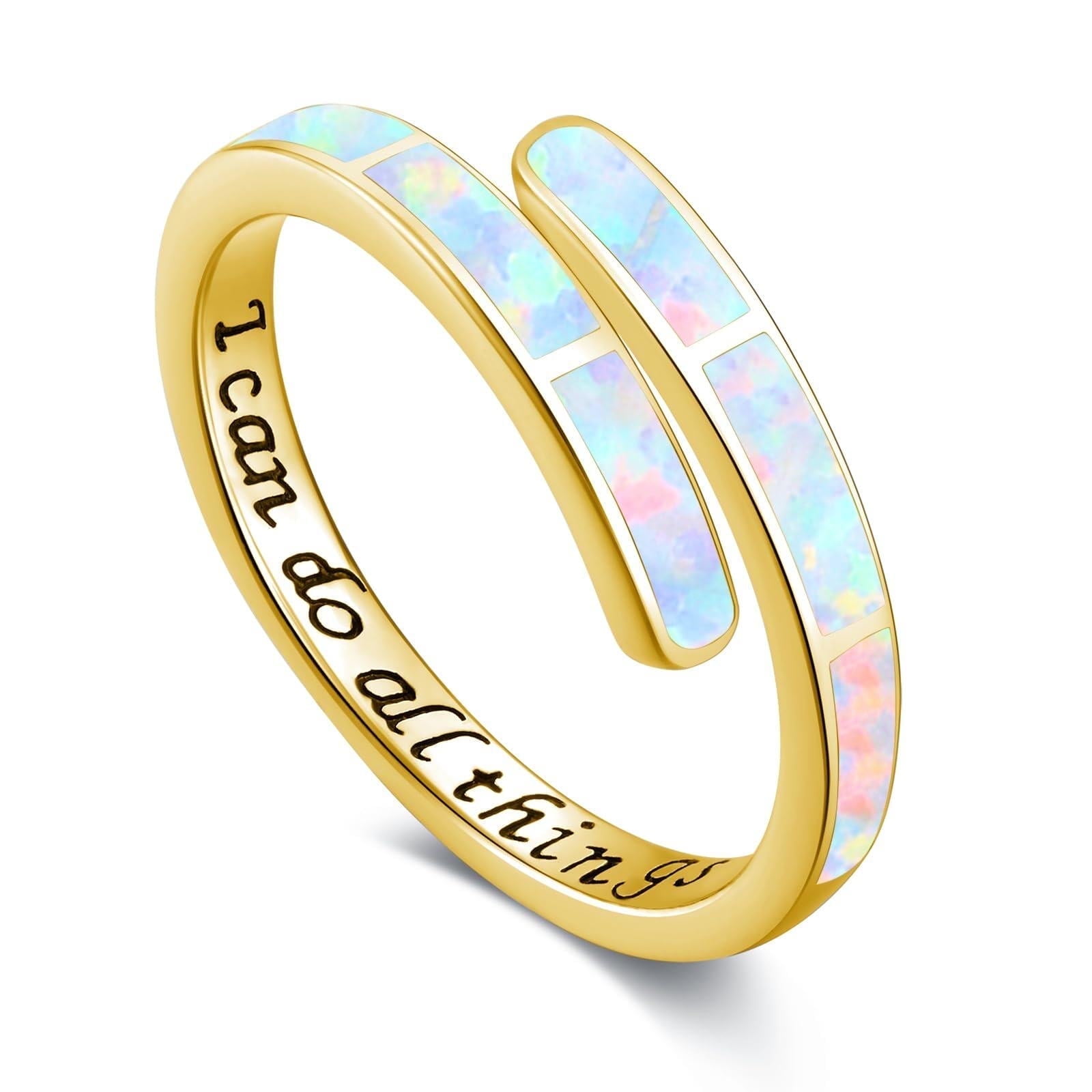 Coachuhhar Opal Ring 925 Sterling Silver Adjustable White Opal Rings Opal Jewelry Gifts for Women Birthday