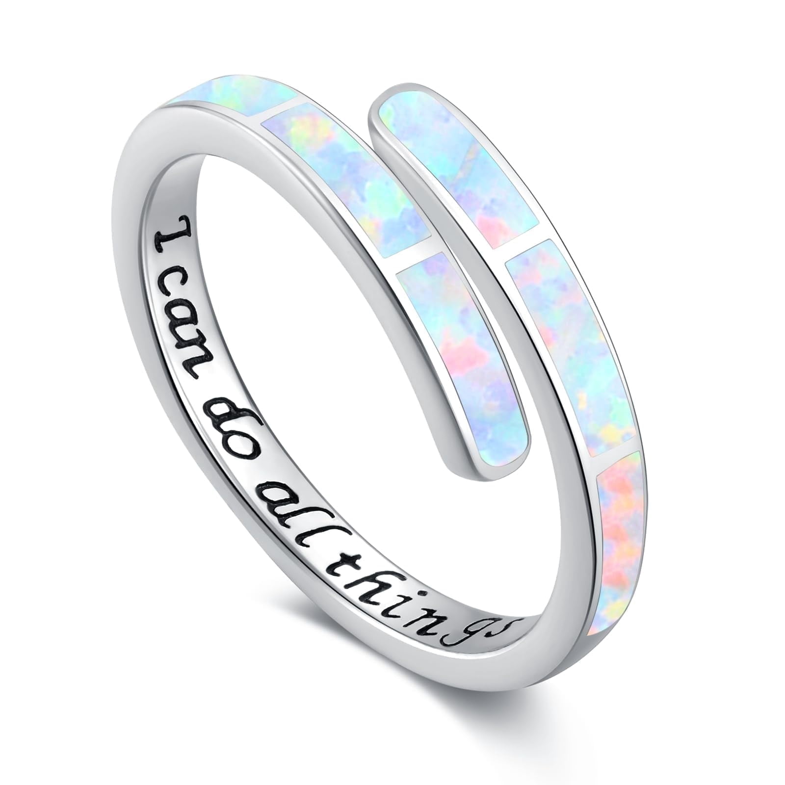 Coachuhhar Opal Ring 925 Sterling Silver White Adjustable Opal Rings Opal Jewelry Gifts for Women Birthday