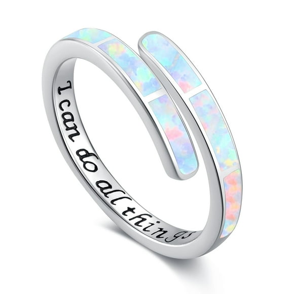 Opal Ring 925 Sterling Silver White Adjustable Opal Rings Opal Jewelry Gifts for Women Birthday