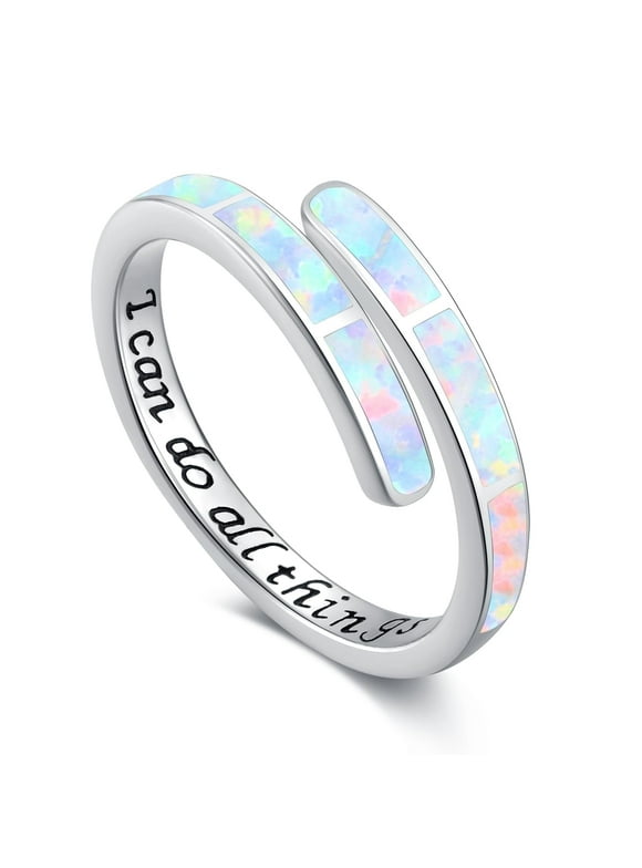Opal Ring 925 Sterling Silver White Adjustable Opal Rings Opal Jewelry Gifts for Women Birthday
