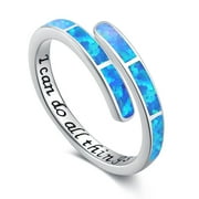 COACHUHHAR Opal Rings for Women 925 Sterling Silver Faith Hope Love Rings Adjustable Open Rings Opal Jewelry for Mother's Day