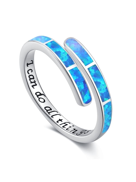 Opal Rings 925 Sterling Silver I Can Do All Things Adjustable Ring Jewely Blue Opal Christmas Gifts for Women
