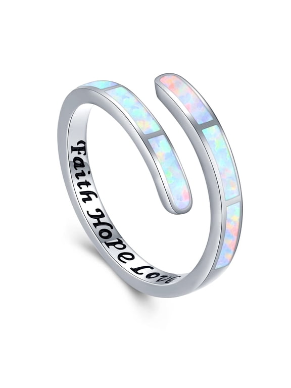 Opal Rings for Women 925 Sterling Silver Faith Hope Love Rings Adjustable Open Rings Opal Jewelry for Mother's Day