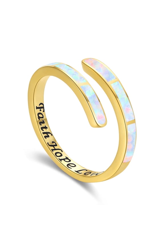 Opal Rings for Women 925 Sterling Silver Faith Hope Love Rings Gold Adjustable Open Rings Opal Jewelry for Mother's Day