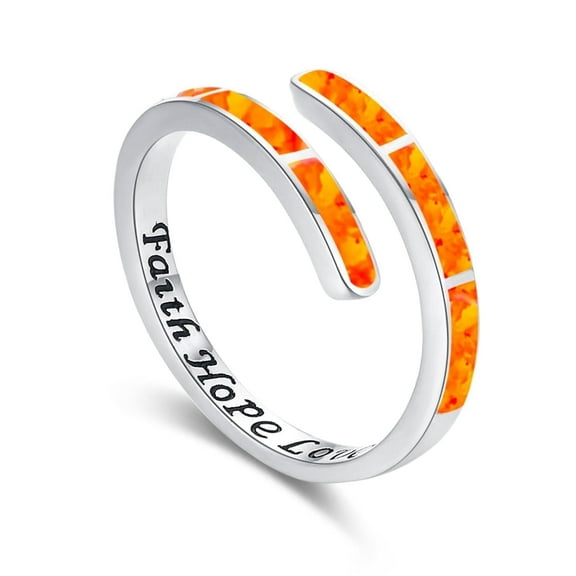 Coachuhhar Orange Opal Rings for Women 925 Sterling Silver Faith Hope Love Rings Adjustable Open Rings Opal Jewelry for Mother's Day