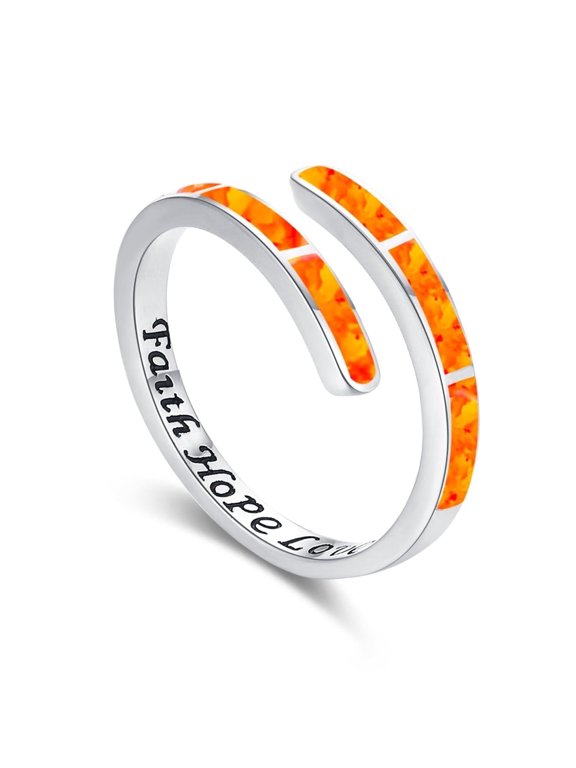 Orange Opal Rings for Women 925 Sterling Silver Faith Hope Love Rings Adjustable Open Rings Opal Jewelry for Mother's Day