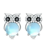 Coachuhhar Owl Moonstone/Opal Stud Earrings for Women 925 Sterling Silver Cute Animal Moonstone Stud Earrings Owl Jewelry Gift Hypoallergenic Earrings for Sensitive Ears