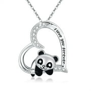 Coachuhhar Panda Necklace for Women Girl 925 Sterling Silver Panda Gift Cute Animal Necklace Heart Pendant Necklace Panda Jewelry Gift for Panda Lover