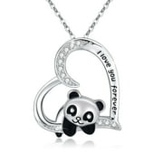 COACHUHHAR Panda Necklace for Women 925 Sterling Silver Panda Gift Cute Animal Necklace Heart Pendant Necklace Panda Jewelry Gift for Panda Lover