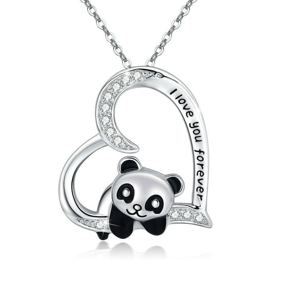 Coachuhhar Panda Necklace for Women 925 Sterling Silver Panda Gift Cute Animal Necklace Heart Pendant Necklace Panda Jewelry Gift for Panda Lover