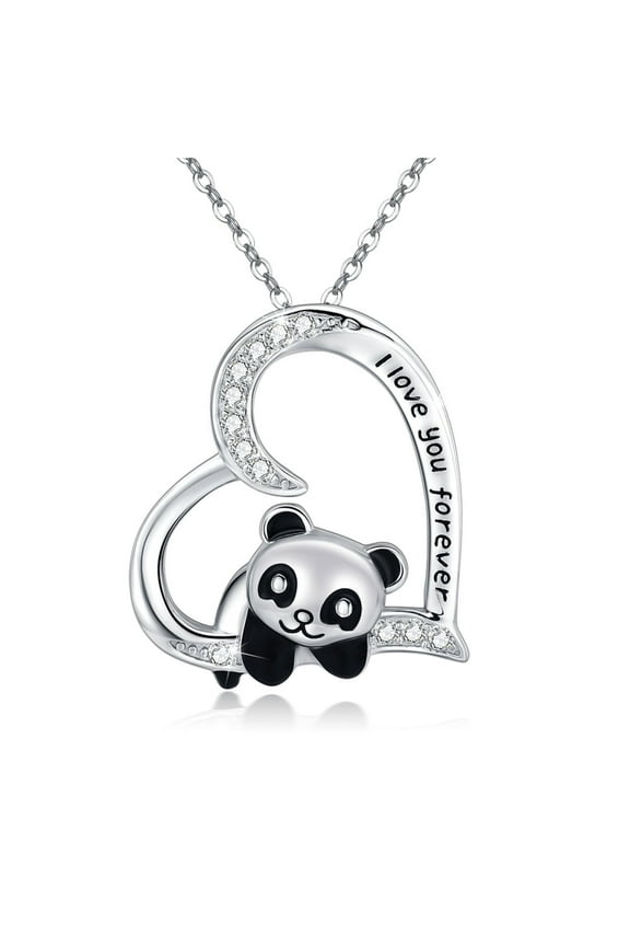 Panda Necklace for Women 925 Sterling Silver Panda Gift Cute Animal Necklace Heart Pendant Necklace Panda Jewelry Gift for Panda Lover