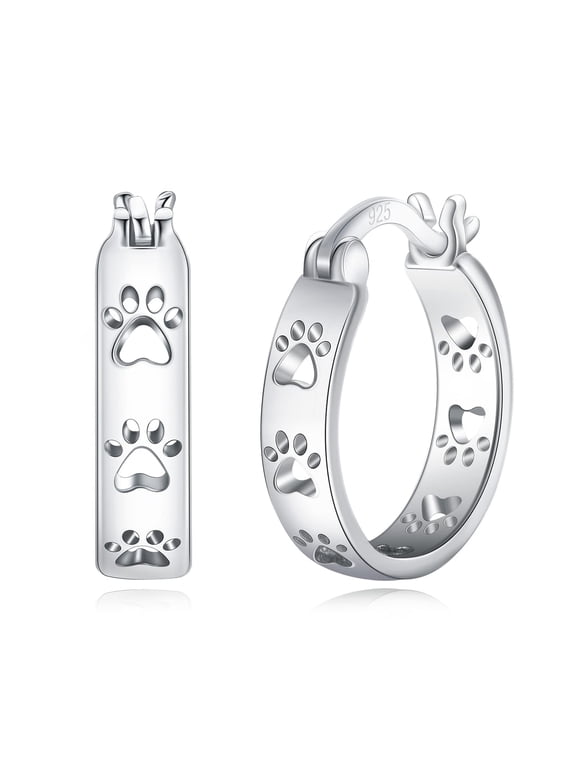 Paw Earrings 925 Sterling Silver Cat Dog Animal Paw Hoop Earrings Cat Dog Jewelry Gifts for Women