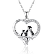 Penguin Necklace for Women 925 Sterling Silver Mama Mom Necklace Heart Penguin Pendant Necklace Cute Animal Necklace Mother Necklace Penguin Jewelry Gifts for M