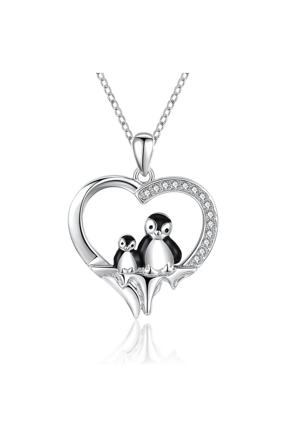 Penguin Necklace for Women 925 Sterling Silver Mama Mom Necklace Heart Penguin Pendant Necklace Cute Animal Necklace Mother Necklace Penguin Jewelry Gifts for Mother's Day