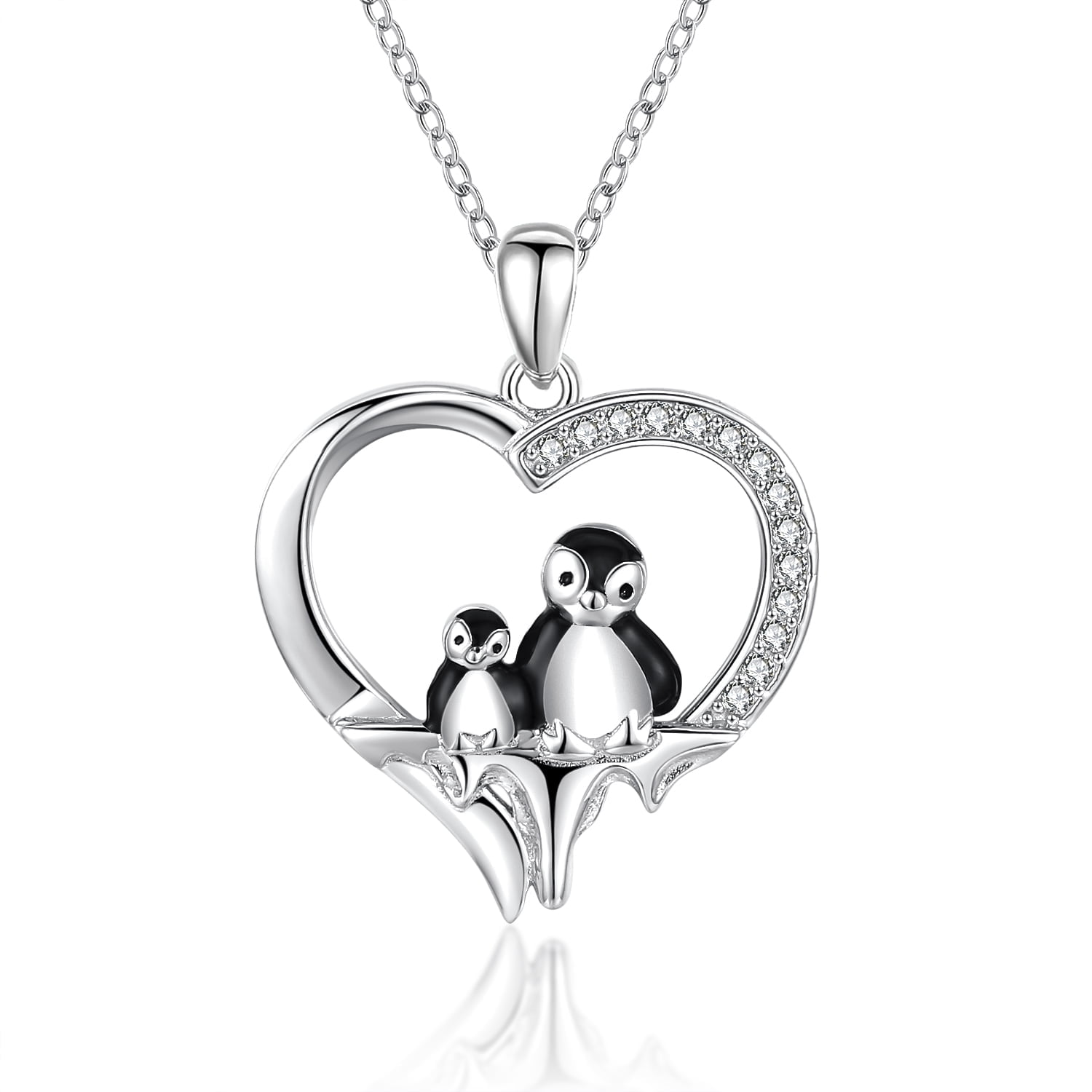 Coachuhhar Penguin Necklace for Women 925 Sterling Silver Mama Mom Necklace Heart Penguin Pendant Necklace Cute Animal Necklace Mother Necklace Penguin Jewelry Gifts for Mother's Day