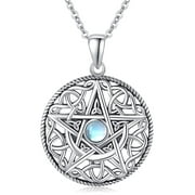 Coachuhhar Pentagram Necklace 925 Sterling Silver Moon Pentacle Pendant Celtic Knot Pagan Witchy Wiccan Amulet Jewelry Gifts for Women Girls