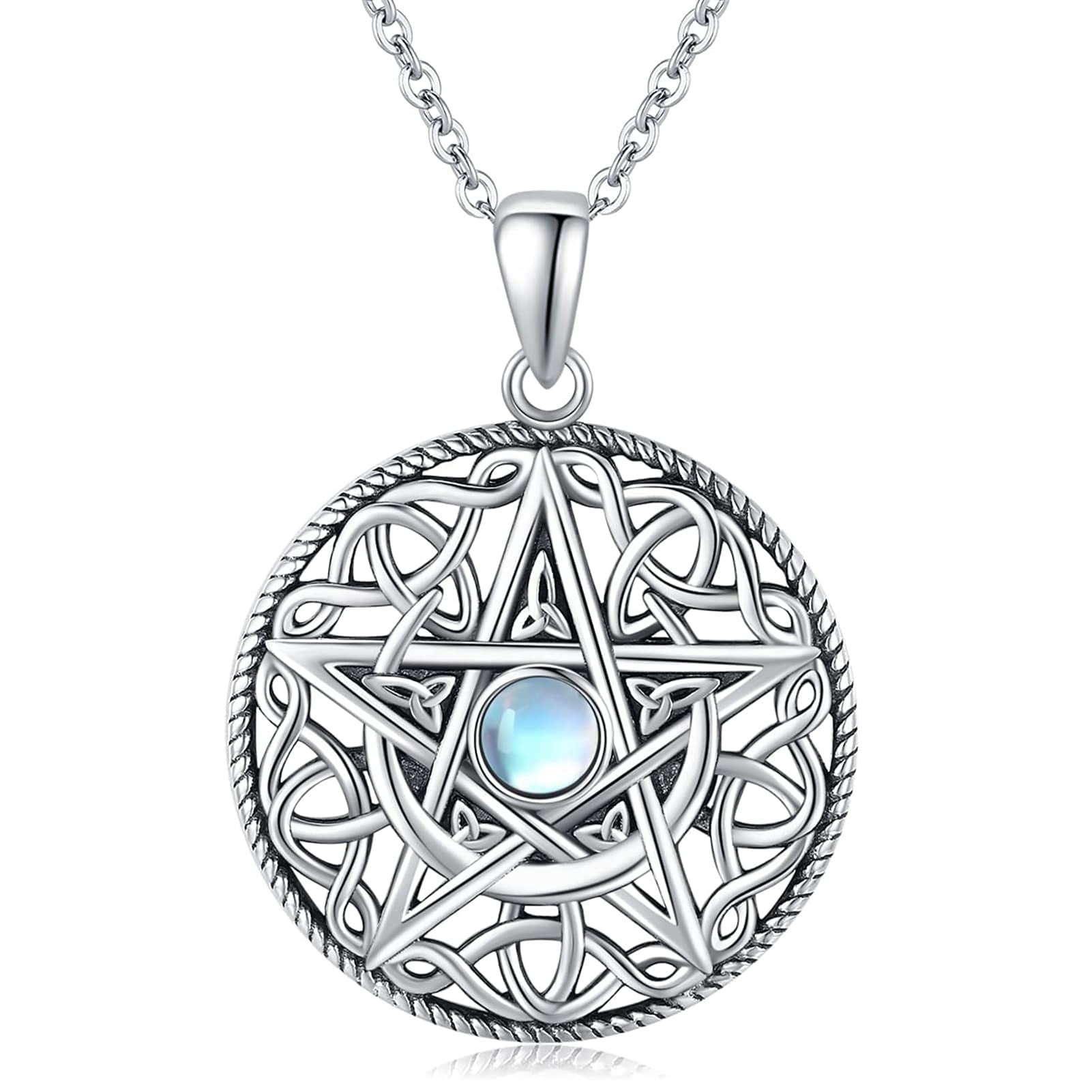 Coachuhhar Pentagram Necklace 925 Sterling Silver Moon Pentacle Pendant Celtic Knot Pagan Witchy Wiccan Amulet Jewelry Gifts for Women