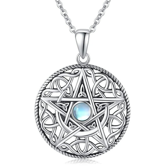 Coachuhhar Pentagram Necklace 925 Sterling Silver Moon Pentacle Pendant Celtic Knot Pagan Witchy Wiccan Amulet Jewelry Gifts for Women