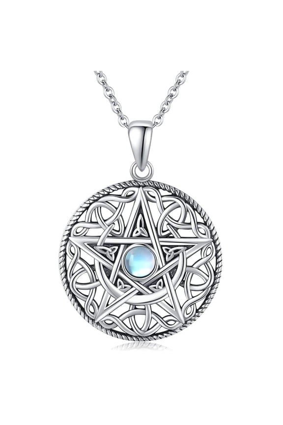 Pentagram Necklace 925 Sterling Silver Moon Pentacle Pendant Celtic Knot Pagan Witchy Wiccan Amulet Jewelry Gifts for Women