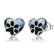 Coachuhhar Pet Paw Print Earrings 925 Sterling Silver Dog Paw Stud Earrings Dog Jewelry Gifts for Women Girls Pet Lover Hypoallergenic Earrings for Sensitive Ears