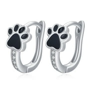 Coachuhhar Pet Paw Print Earrings 925 Sterling Silver Hypoallergenic Dog Paw Huggie Hoop Earrings for Sensitive Ears Pet Jewelry Gifts for Women Girls Animal Lovers