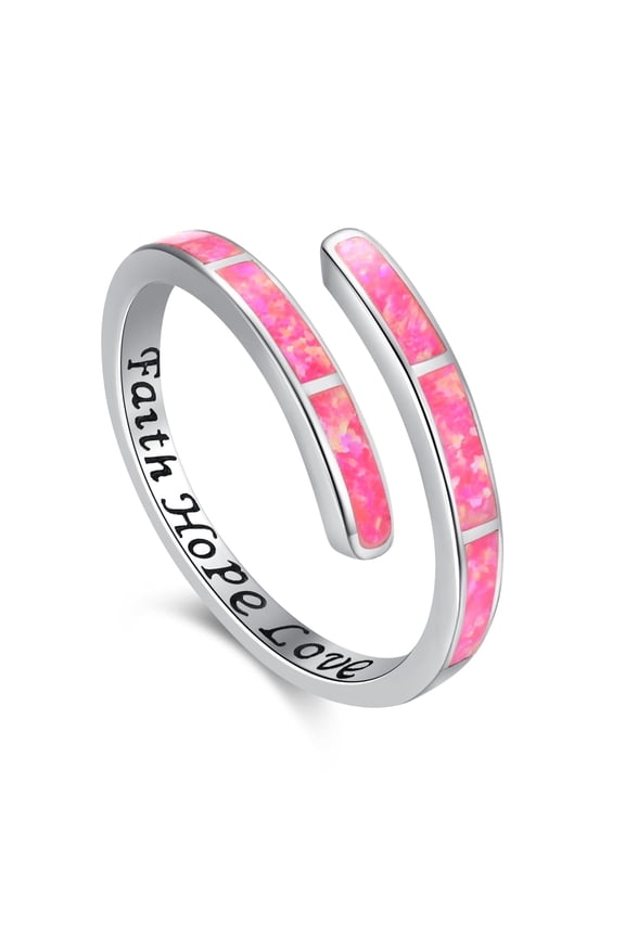 Pink Opal Rings for Women 925 Sterling Silver Faith Hope Love Rings Adjustable Open Rings Opal Jewelry for Mother's Day