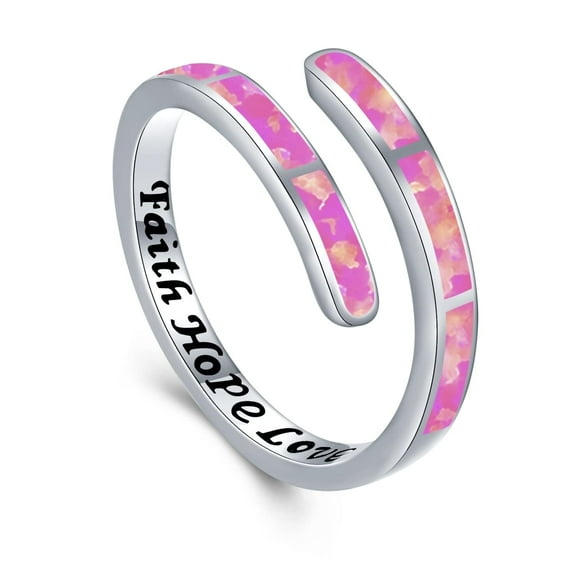 Coachuhhar Pink Opal Rings for Women 925 Sterling Silver Faith Hope Love Rings Adjustable Open Rings Opal Jewelry for Mother's Day