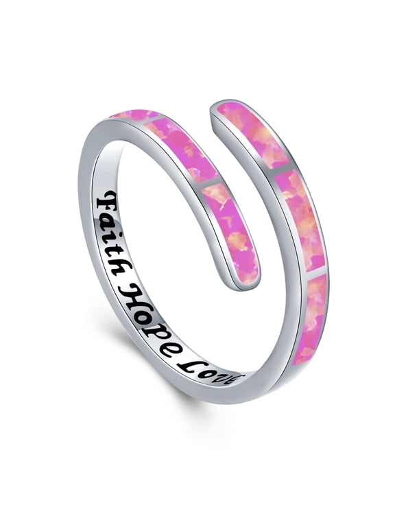 Pink Opal Rings for Women 925 Sterling Silver Faith Hope Love Rings Adjustable Open Rings Opal Jewelry for Mother's Day