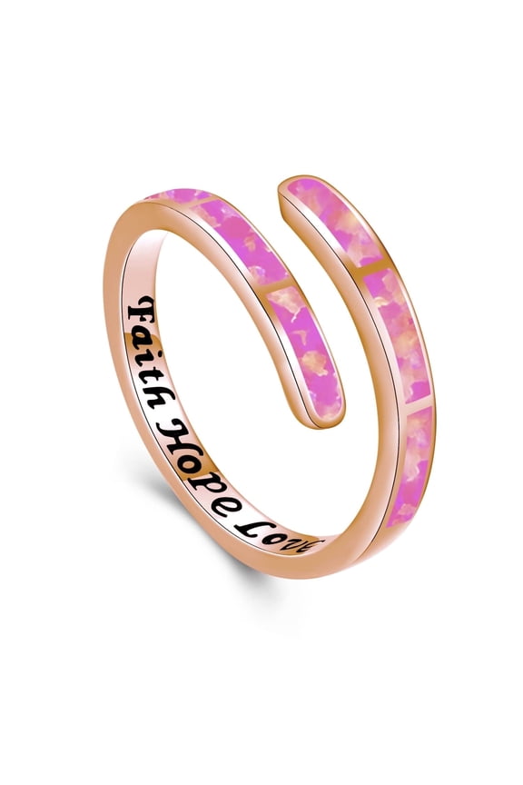 Pink Opal Rings for Women 925 Sterling Silver Faith Hope Love Rings Rose Gold Adjustable Open Rings Opal Jewelry for Mother's Day