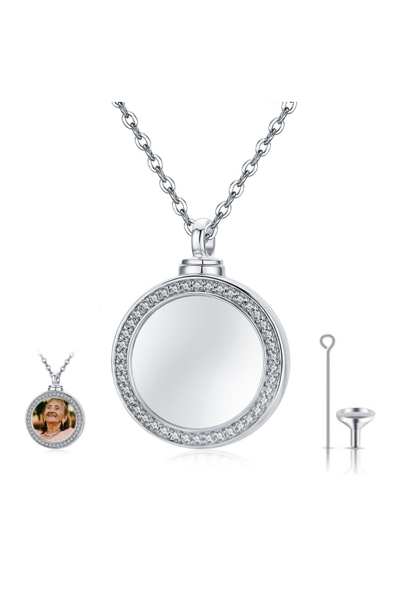 Round Urn Necklace for Ashes 925 Sterling Silver That Holds Pictures Memorial Necklace Cremation Jewelry for Ashes for Keepsake Memorial Jewelry Gifts for Ashes