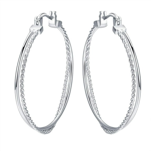 Coachuhhar Silver Hoop Earrings 925 Sterling Silver 34mm Big Hoop Earrings 18K White Gold Plated Intersect Drop Dangle Earrings Jewelry Gift for Women