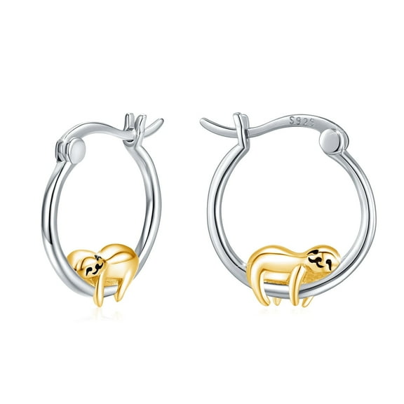 Coachuhhar Sloth Hoop Earrings, Sterling Silver, (Includes Gift Box and Silver Clean Cloth), 0.63 in