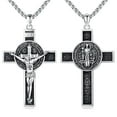 thumbnail image 1 of Coachuhhar St Benedict Crucifix Necklace 925 Sterling Silver Saint Benedict Medal Necklace Medalla de San Benito Crucifix Jesus Cross Pendant Protection Necklace Catholic Jewelry Gifts for Men, 1 of 8