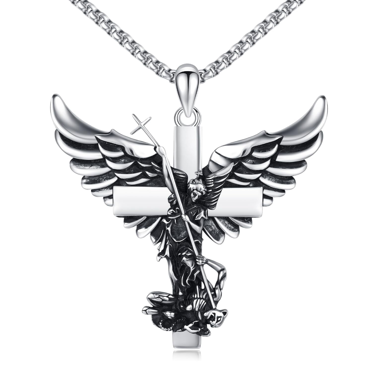 Coachuhhar St Michael 925 Sterling Silver Pendant, Angel Wings